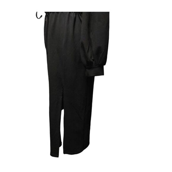 Black Hooded Dress with Drawstring and Front Slit by K Too Sz M - Picture 6 of 8